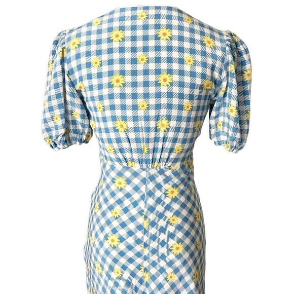 Staud Milla Print Mini Dress Gingham Daisy Plaid Size 4 - Picture 4 of 6